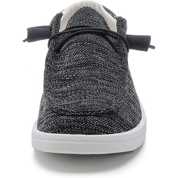 Women's Lightweight Casual Slip On Deck Canvas Loafers Sneakers Black Boot Shoes - Picture 3 of 8